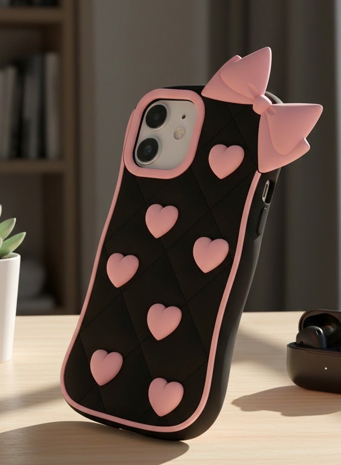 جراب مناسب لهاتف iPhone 11 ، جراب خلفي مقاوم للصدمات بتصميم فيونكة وردية ثلاثية الأبعاد من السيليكون الناعم - Image 1